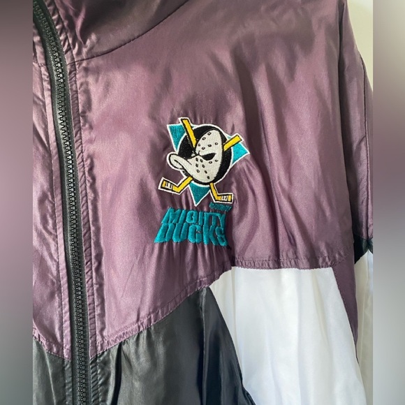 Vintage 90s Disney Mighty Ducks Zip Windbreaker 2 Piece Shiny Track Suit XL RARE - Picture 4 of 14